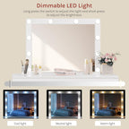 WOLTU MB6124ws Toaletka z oświetleniem i wieloma gniazdkami, toaletka z dużym lustrem LED i 7 szufladami, biurko do makijażu, 110 x 39,5 x 140,5 cm, biała nowoczesna komoda do sypialni