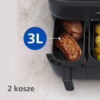 Philips Airfryer 5000 Serii Dual Basket z Technologią Air Steam oraz RapidAir Plus - pojemność 9L, 19 sposobów gotowania, 90% mniej tłuszczu, 2 kosze, czyszczenie parą, akcesoria (NA550/00)