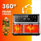 Frytkownica beztłuszczowa z okienkiem Extralink Dual Basket, 2 komory, 2500 W, 6,5 l i 3,5 l, srebrna