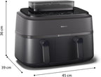 Philips Airfryer 5000 Serii Dual Basket z Technologią Air Steam oraz RapidAir Plus - pojemność 9L, 19 sposobów gotowania, 90% mniej tłuszczu, 2 kosze, czyszczenie parą, akcesoria (NA550/00)